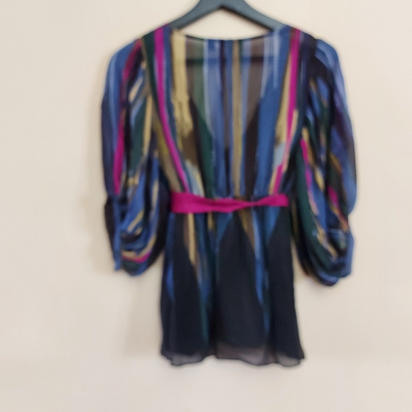 Ted Baker V neck silk sheer blouse with blouson 3/4 sleeve - Picture 8 of 9